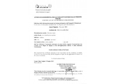 Certificato di residenza fiscale